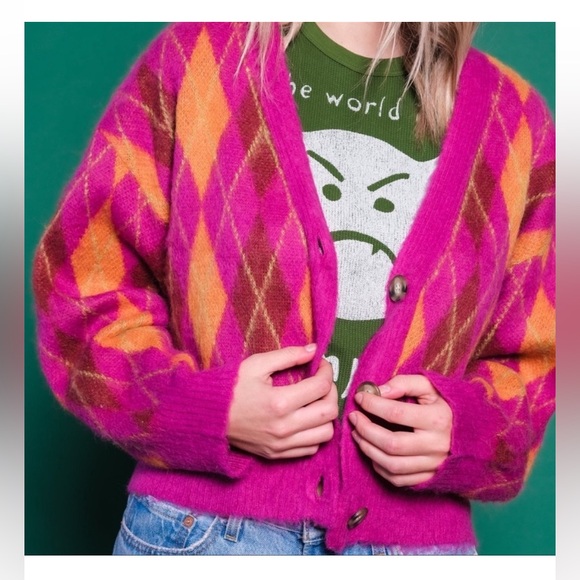 DayDreamer Cardigan Argyle Fuchsia Sunset  Orange - Picture 5 of 9